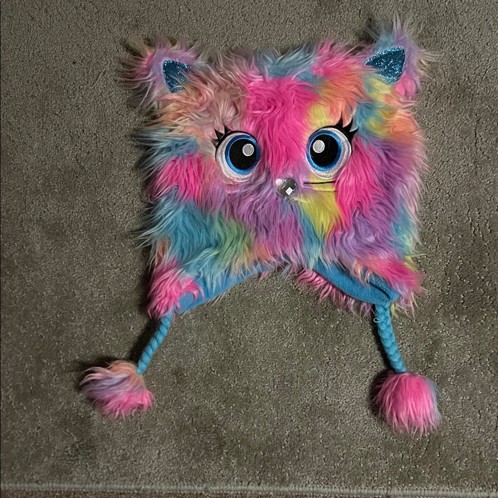SO Rainbow Faux Fur Kitty Cat Trapper Hat